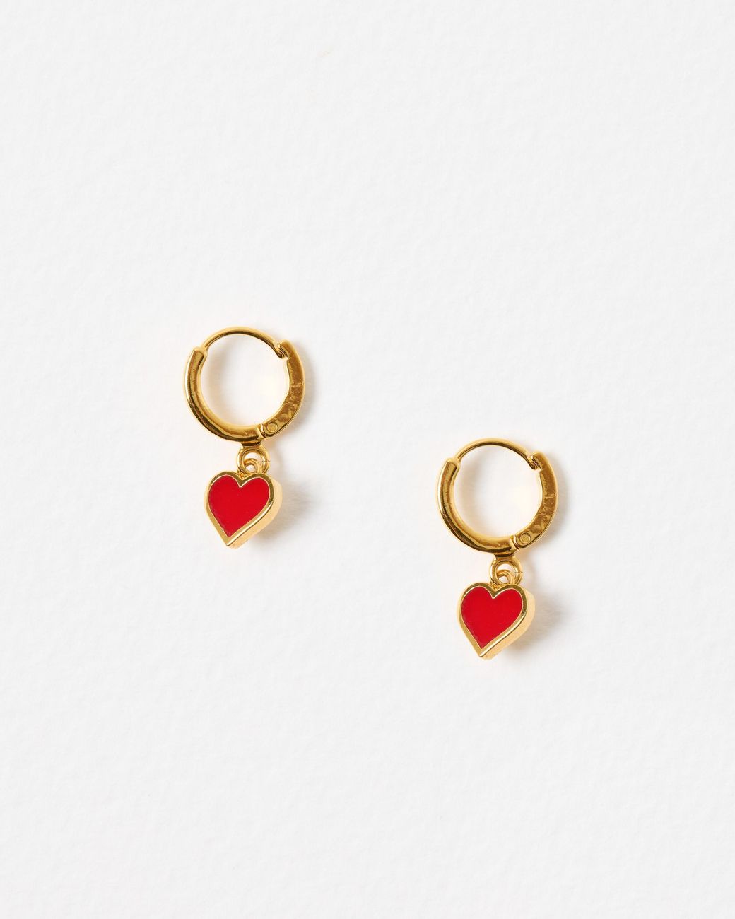 Oliver Bonas White Ottilie Heart Gold Tone Huggie Earrings
