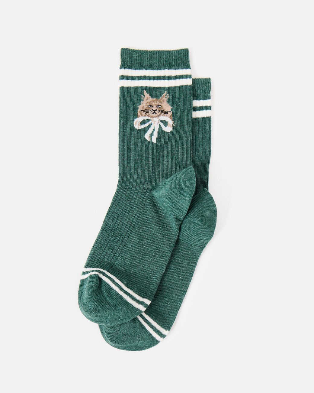 Oliver Bonas Green Marl Cat Ribbed Sporty Ankle Socks