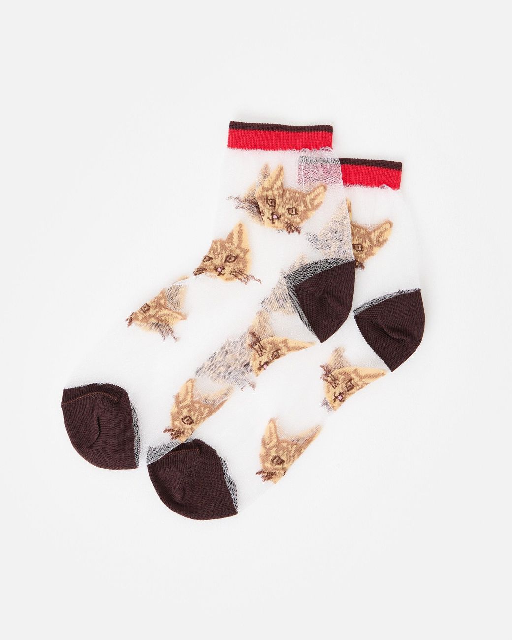 Oliver Bonas Pink Red & Cat Sheer Ankle Socks