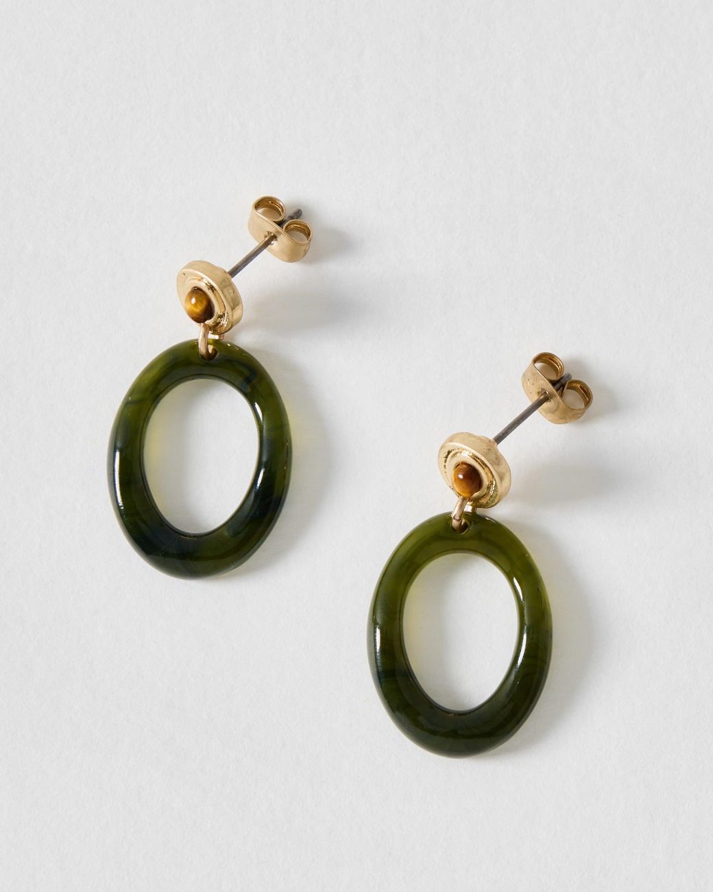 Oliver Bonas Metallic Zariah Tiger's Eye & Resin Mini Loop Earrings