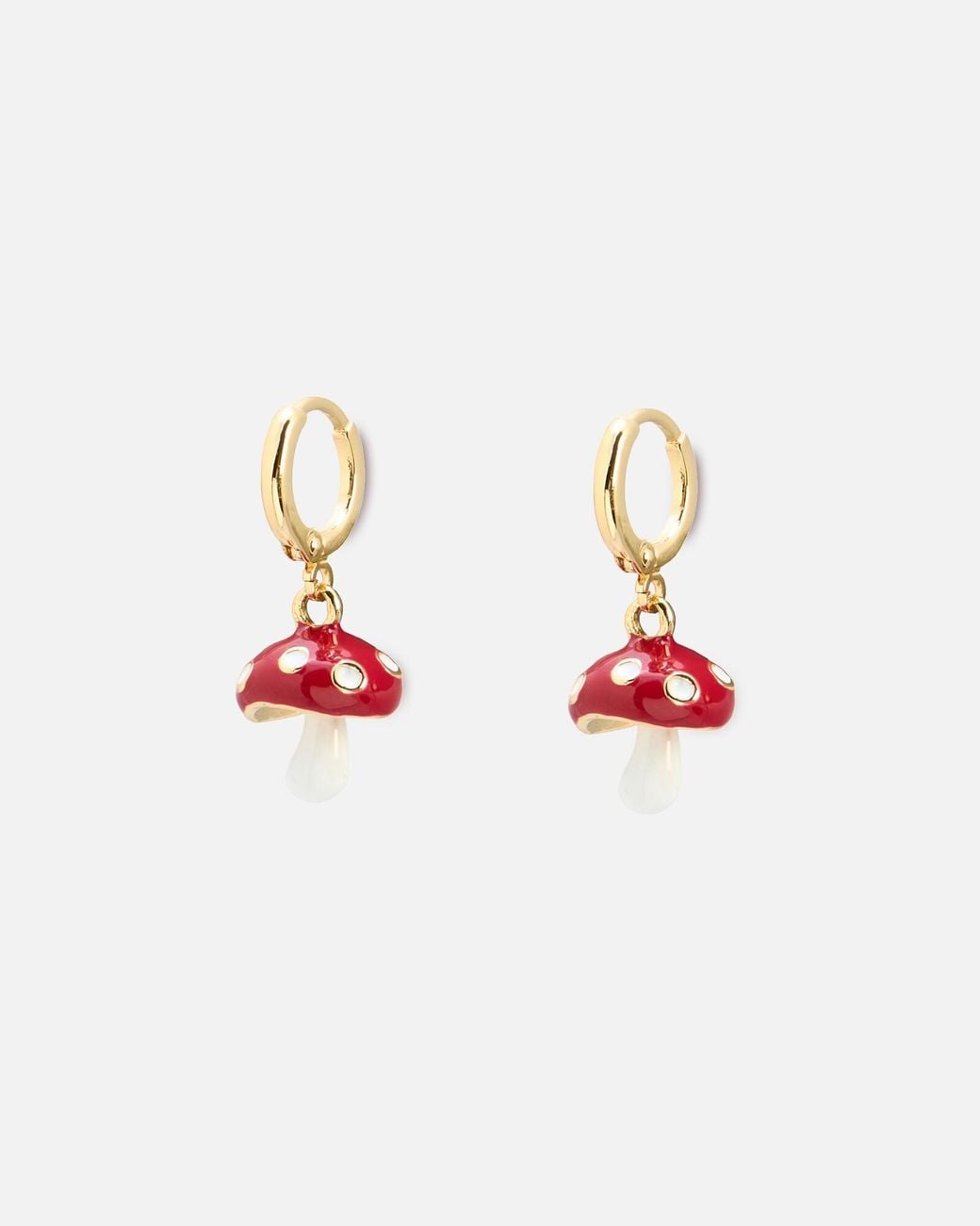 Oliver Bonas White Red Toadstool Charm Drop Huggie Earrings