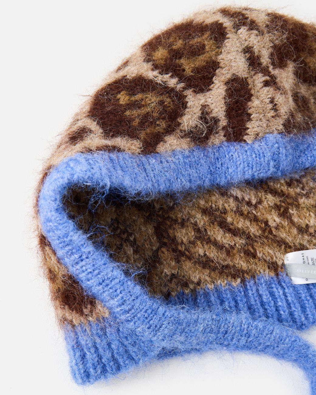 Oliver Bonas Animal Print & Blue Fluffy Knitted Bonnet