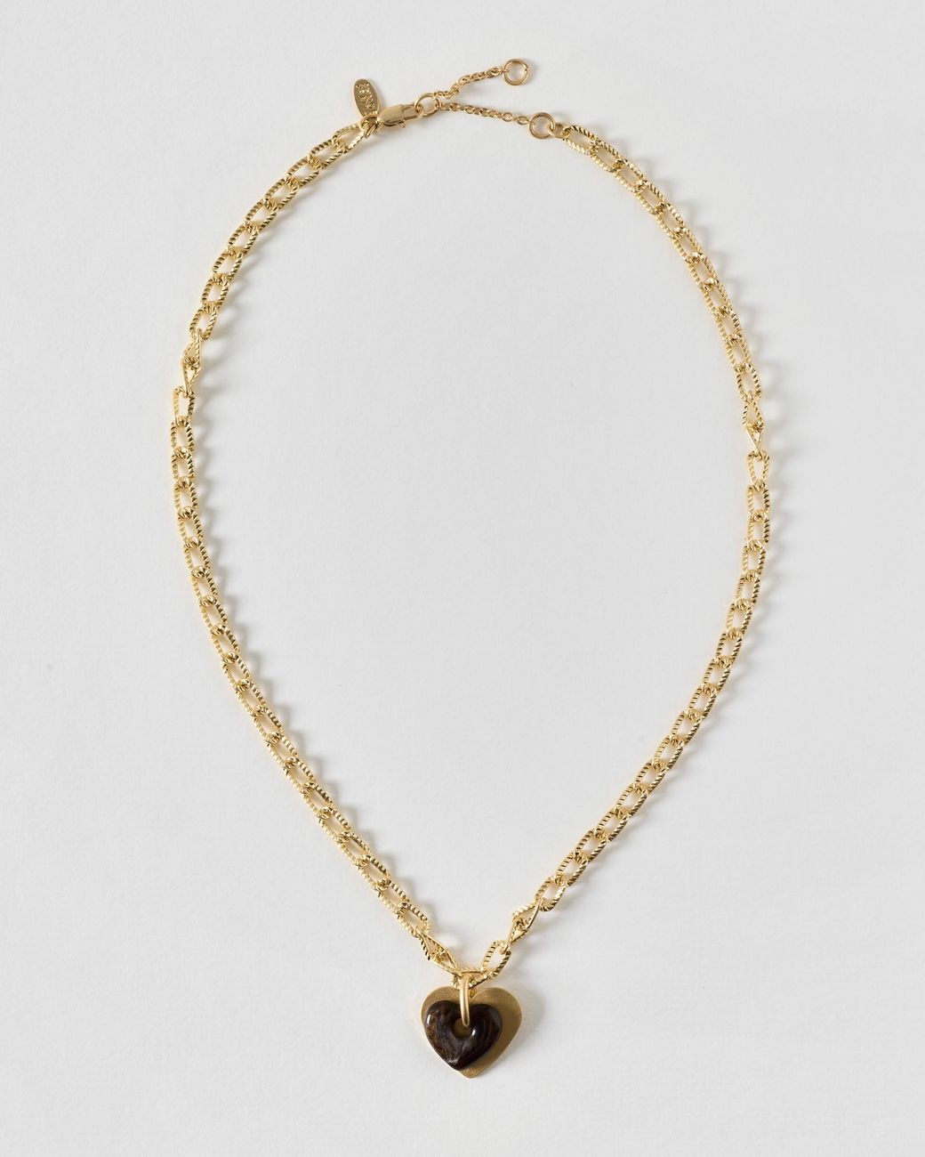 Oliver Bonas Metallic Romilly Tone & Brown Resin Heart Charm Pendant Necklace