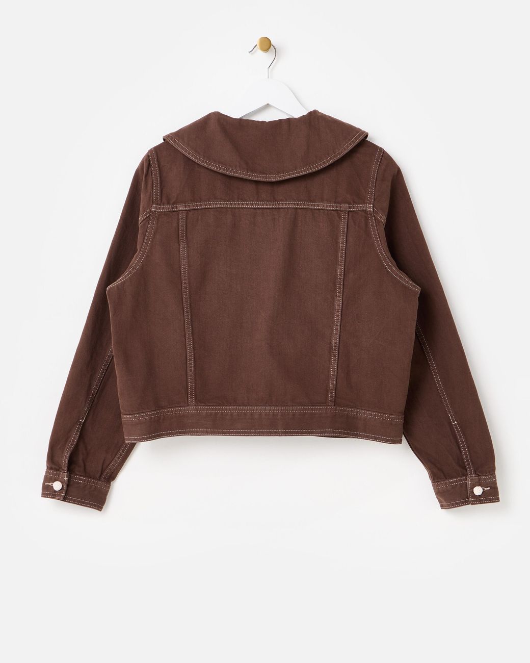 Oliver Bonas Brown Chocolate Sailor Collar Denim Jacket, Size 12