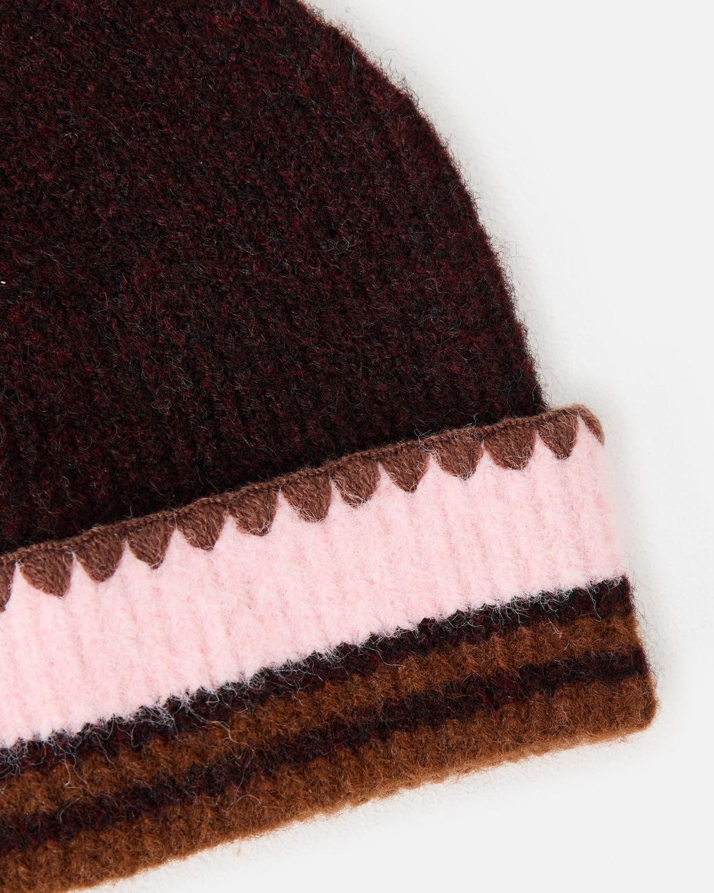 Oliver Bonas Red Chocolate & Pink Striped Knitted Beanie Hat