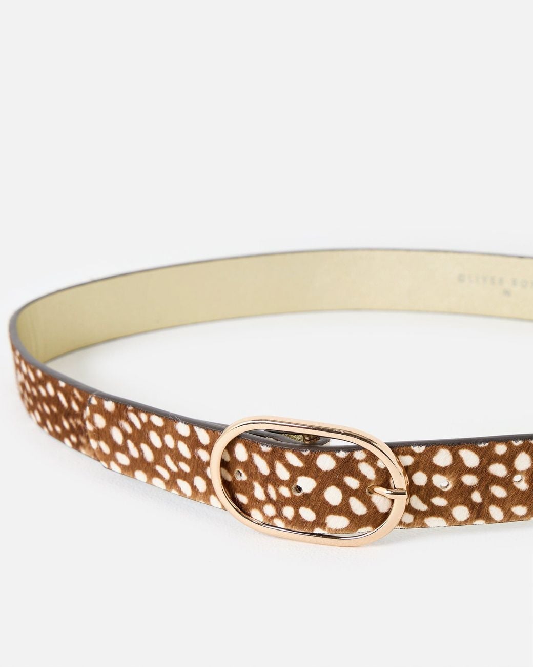 Oliver Bonas White Brown Deer Print Textured Leather Jeans Belt