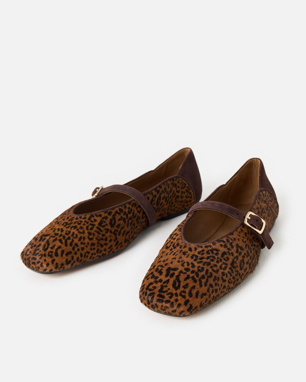 Oliver Bonas Brown Leopard Print Leather Ballet Flats, Size 3