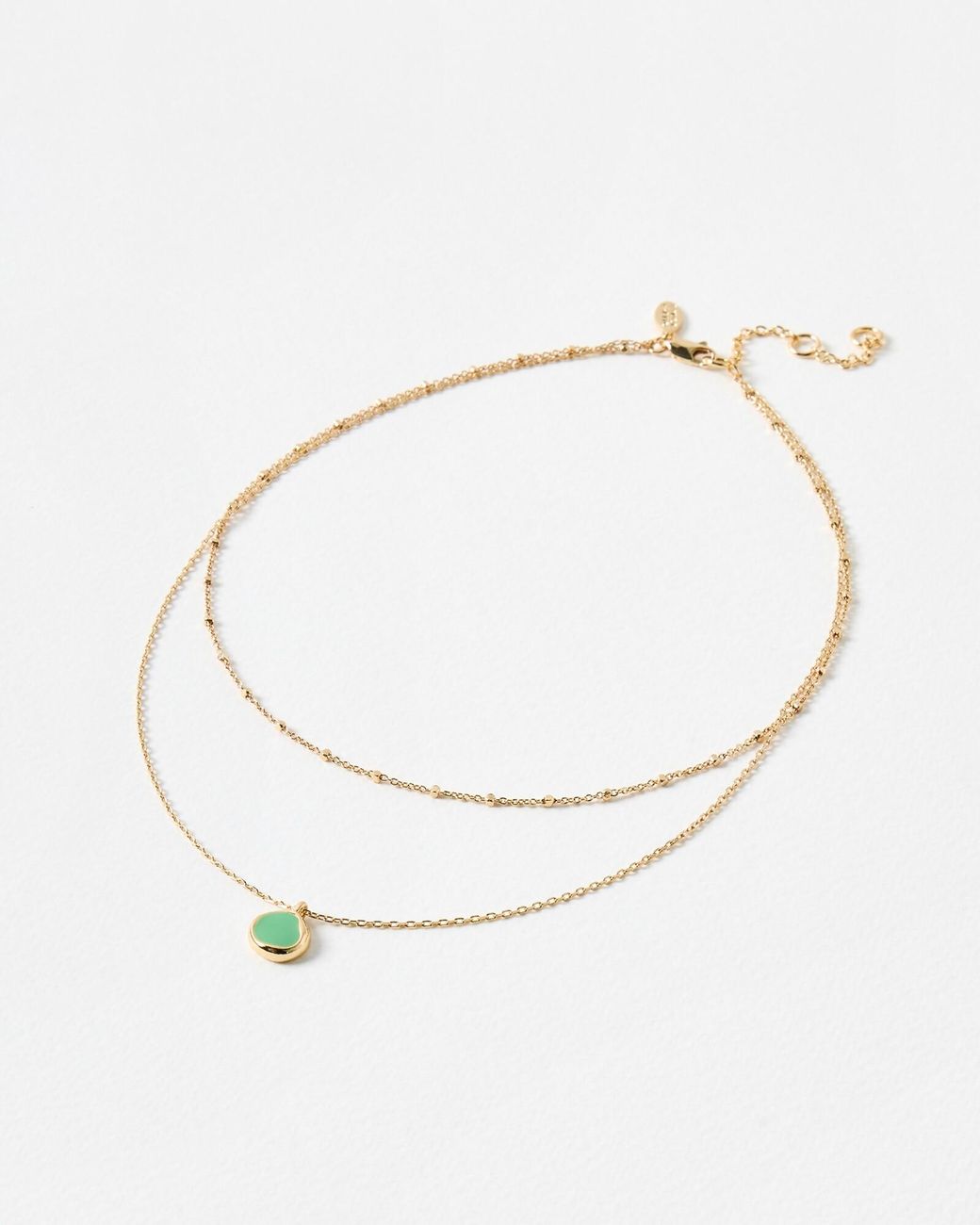 Oliver Bonas White Emir Green Enamel Drop Double Row Layered Necklace