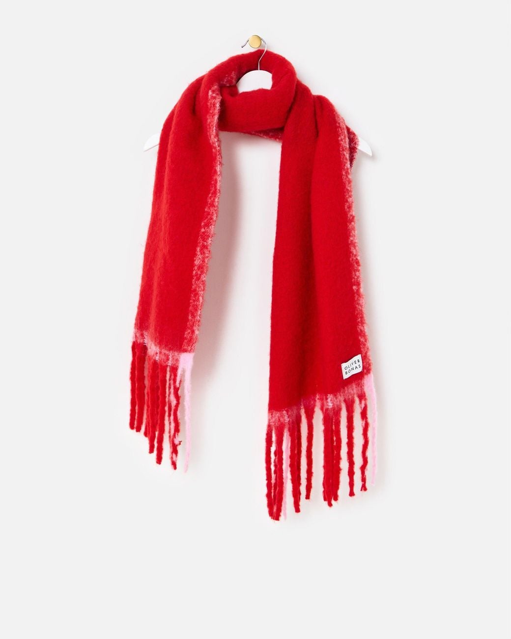 Oliver Bonas Red & Pink Side Stripe Knitted Heavyweight Scarf