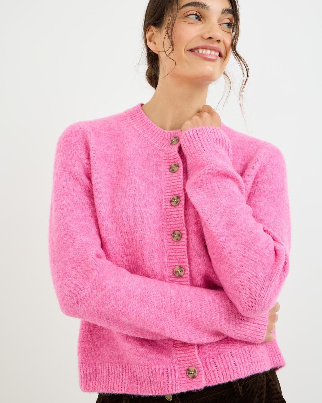 Oliver Bonas Pink Crew Neck Knitted Cardigan, Size 10