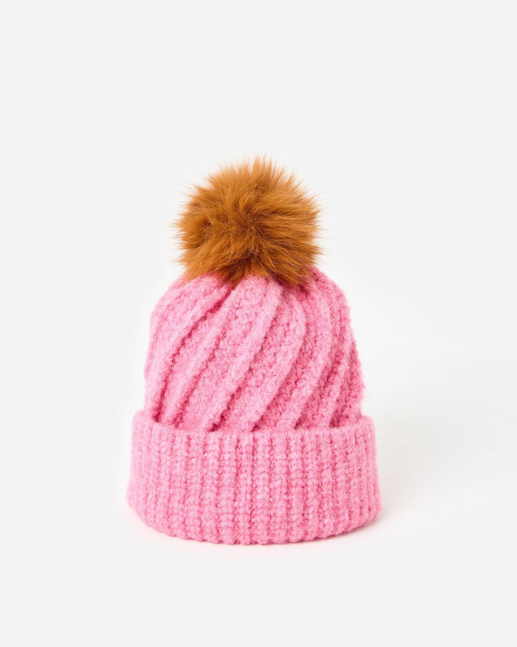 Oliver Bonas Pink Twisted Cable Knit Bobble Hat