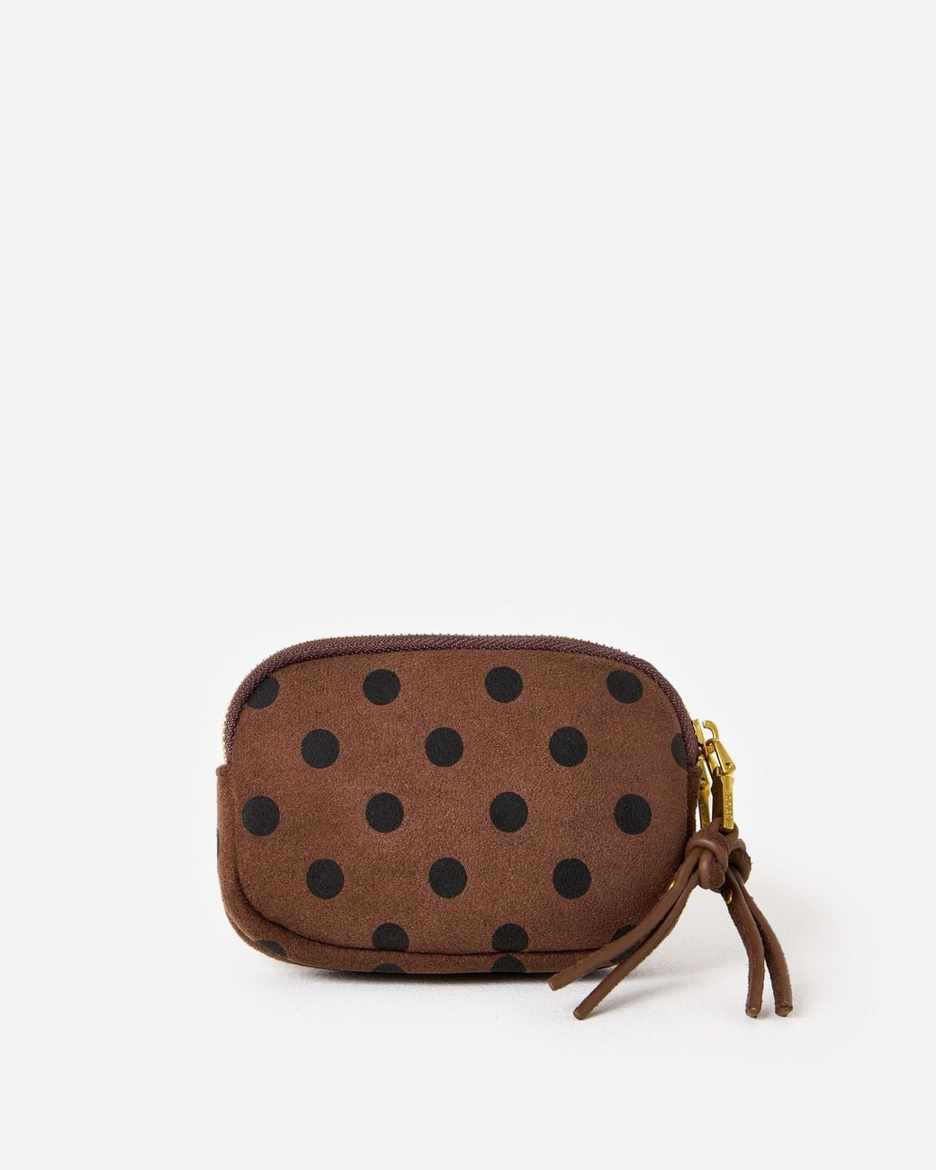 Oliver Bonas Nina Brown Polka Dot Faux Suede Double Zip Keyring Pouch