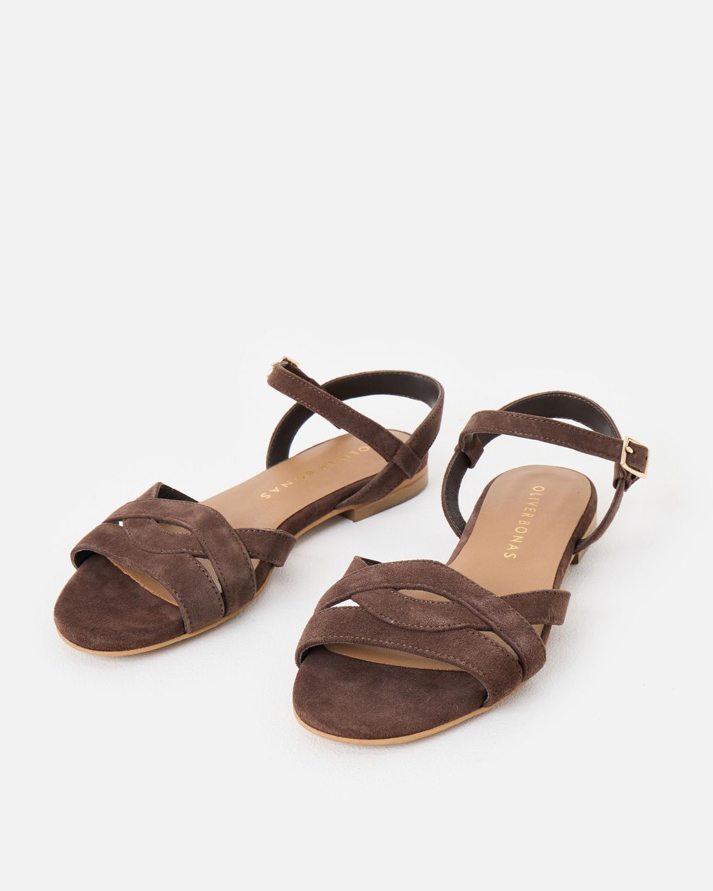 Oliver Bonas Brown Chocolate Suede Sandals, Size 3