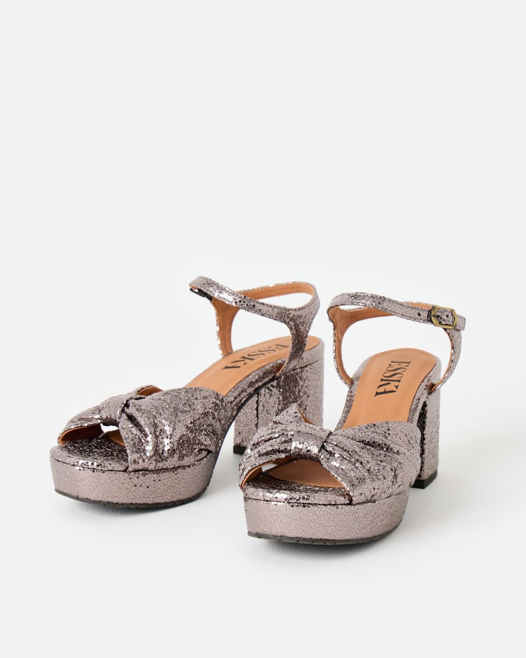 Esska Chili Gunmetal Metallic Platform Heeled Sandals, Size 3