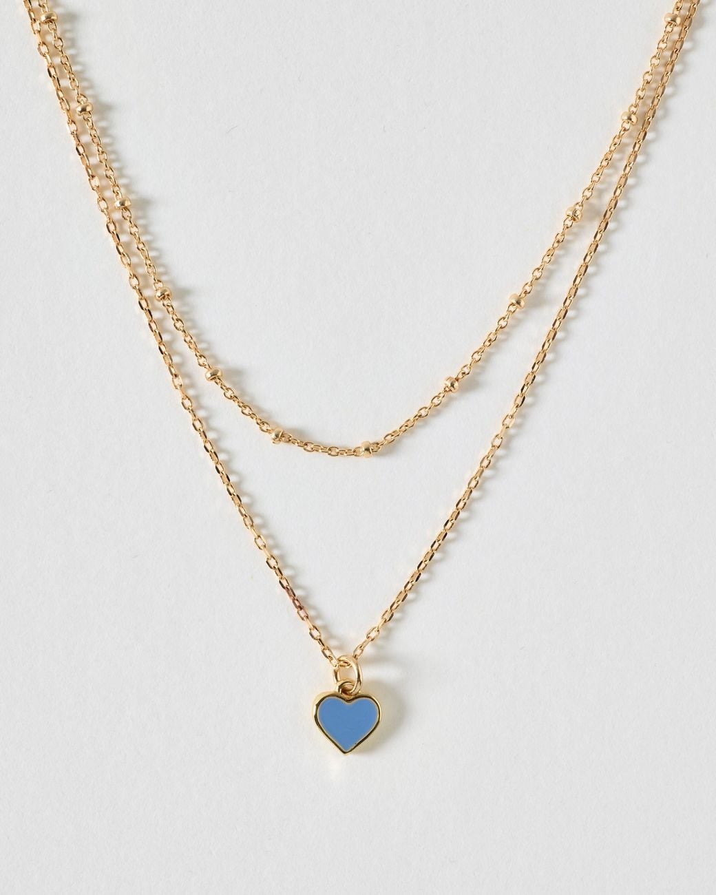 Oliver Bonas White Ottilie Mini Heart Pendant Double Row Necklace