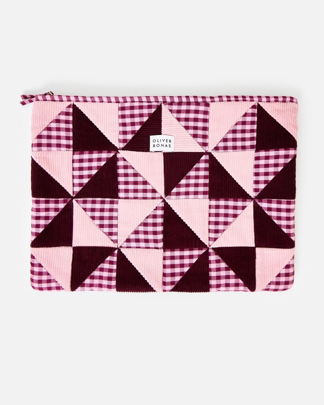 Oliver Bonas Emily Pink & Burgundy Patchwork Corduroy Laptop Case