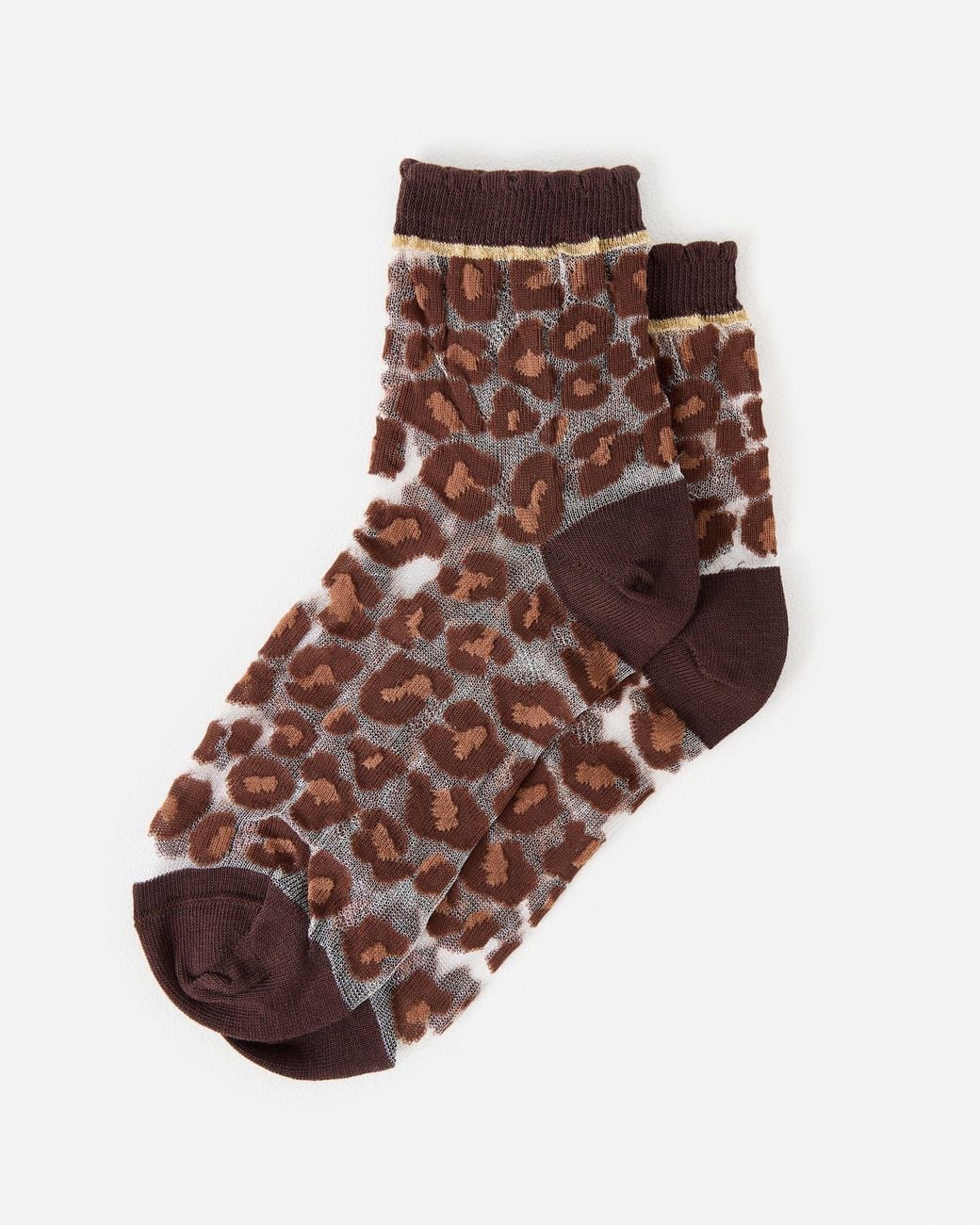 Oliver Bonas Brown & Gold Leopard Print Sheer Ankle Socks