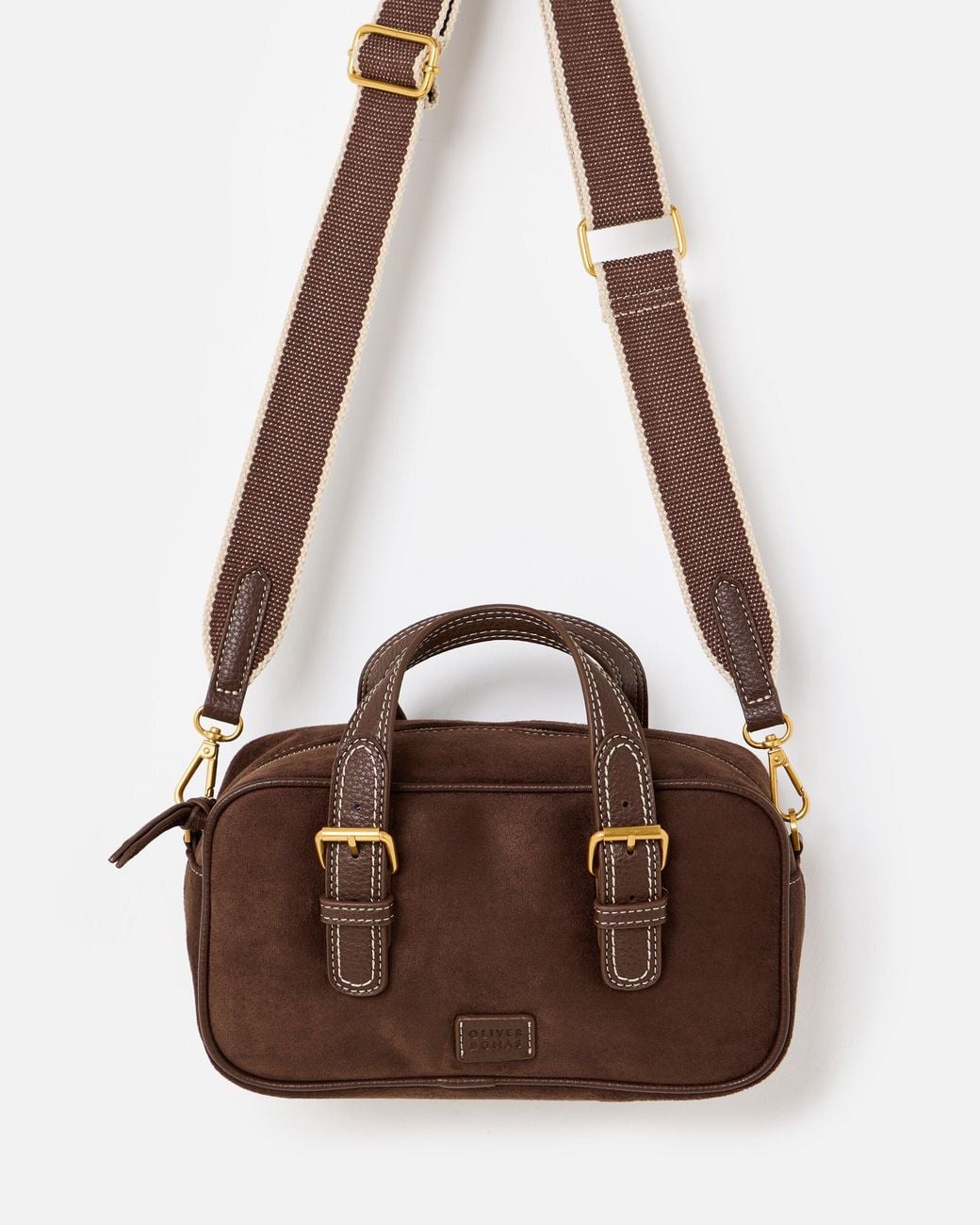 Oliver Bonas Brown Sara Buckle Faux Suede Crossbody Bag
