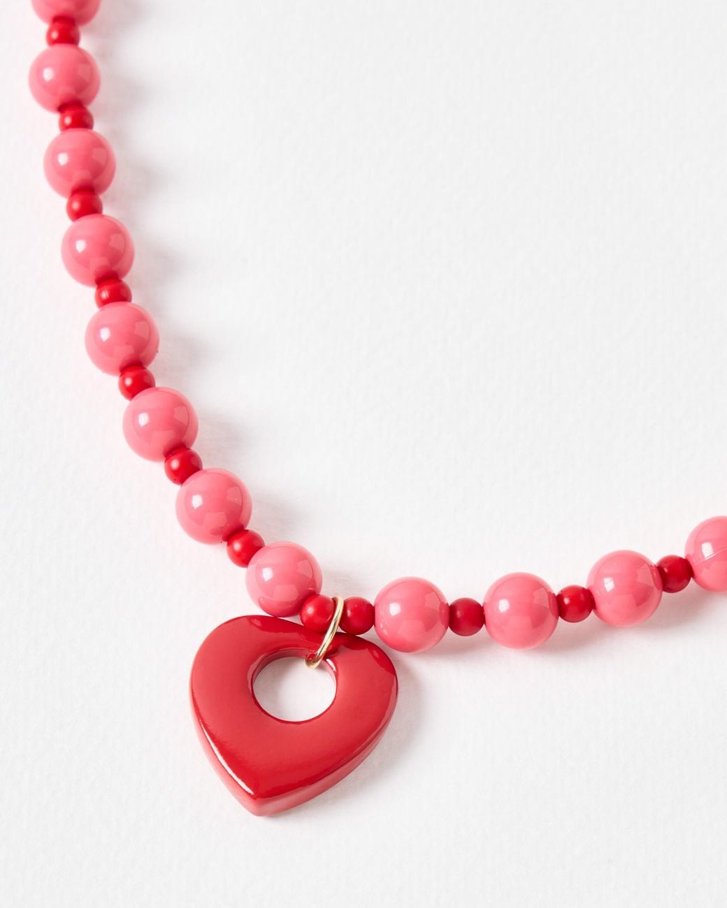 Oliver Bonas Red Gerry Heart Pendant Pink Beaded Necklace