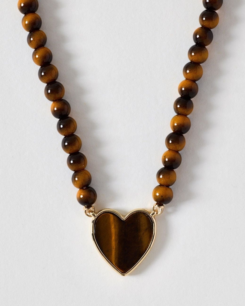 Oliver Bonas White Daniella Tiger's Eye Heart Beaded Necklace