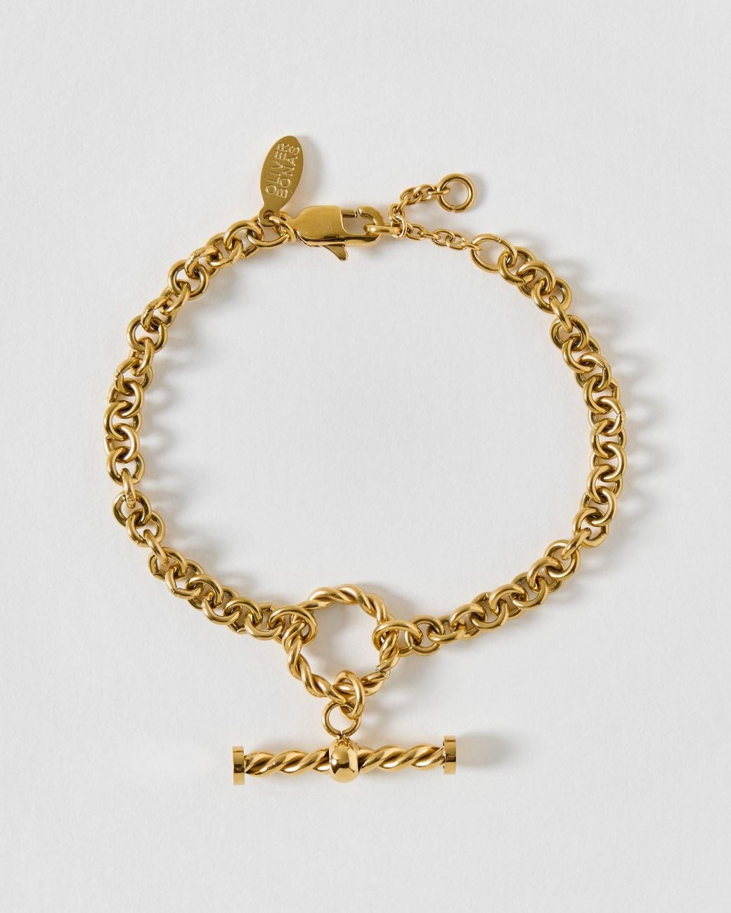 Oliver Bonas Metallic Tasha Tone Waterproof Textured T Bar Charm Bracelet