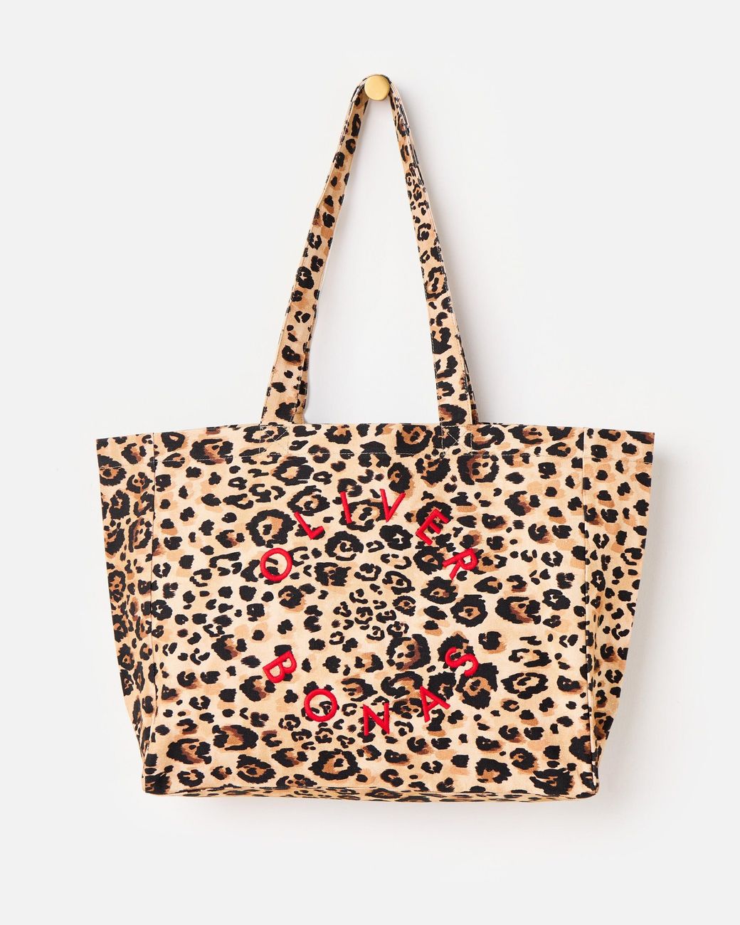Oliver Bonas Natural Leopard Print Logo Fabric Tote Shopper Bag