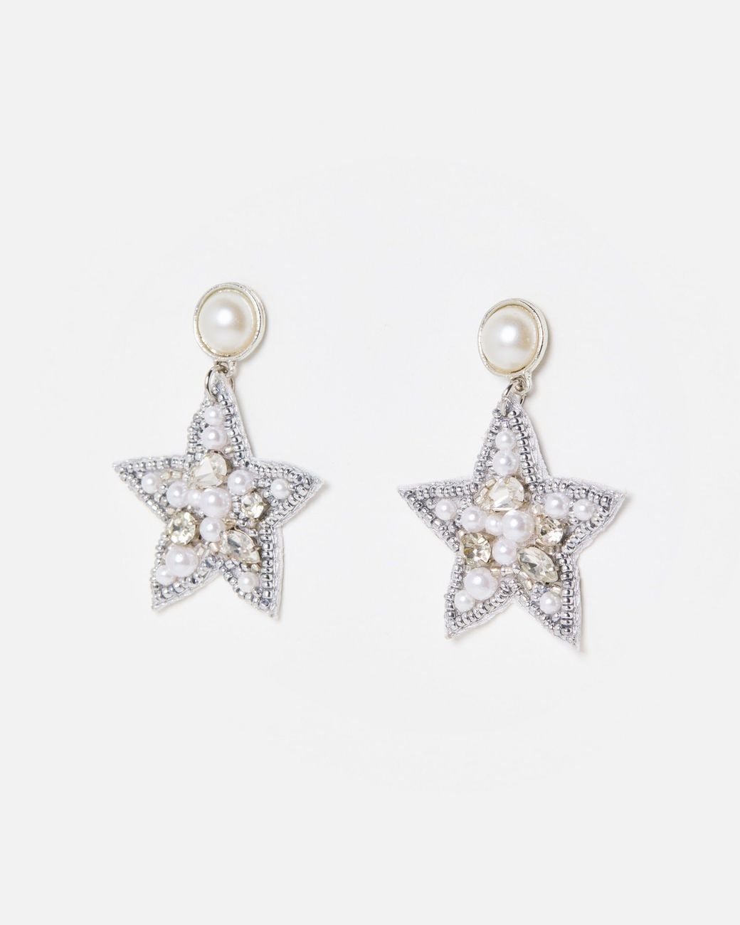 Oliver Bonas White Ashley Tone & Faux Pearl Stud Drop Star Beaded Earrings