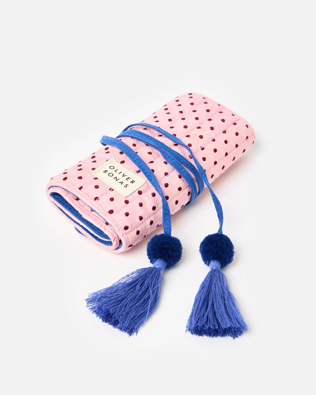Oliver Bonas White & Blue Polka Dot Jewellery Roll