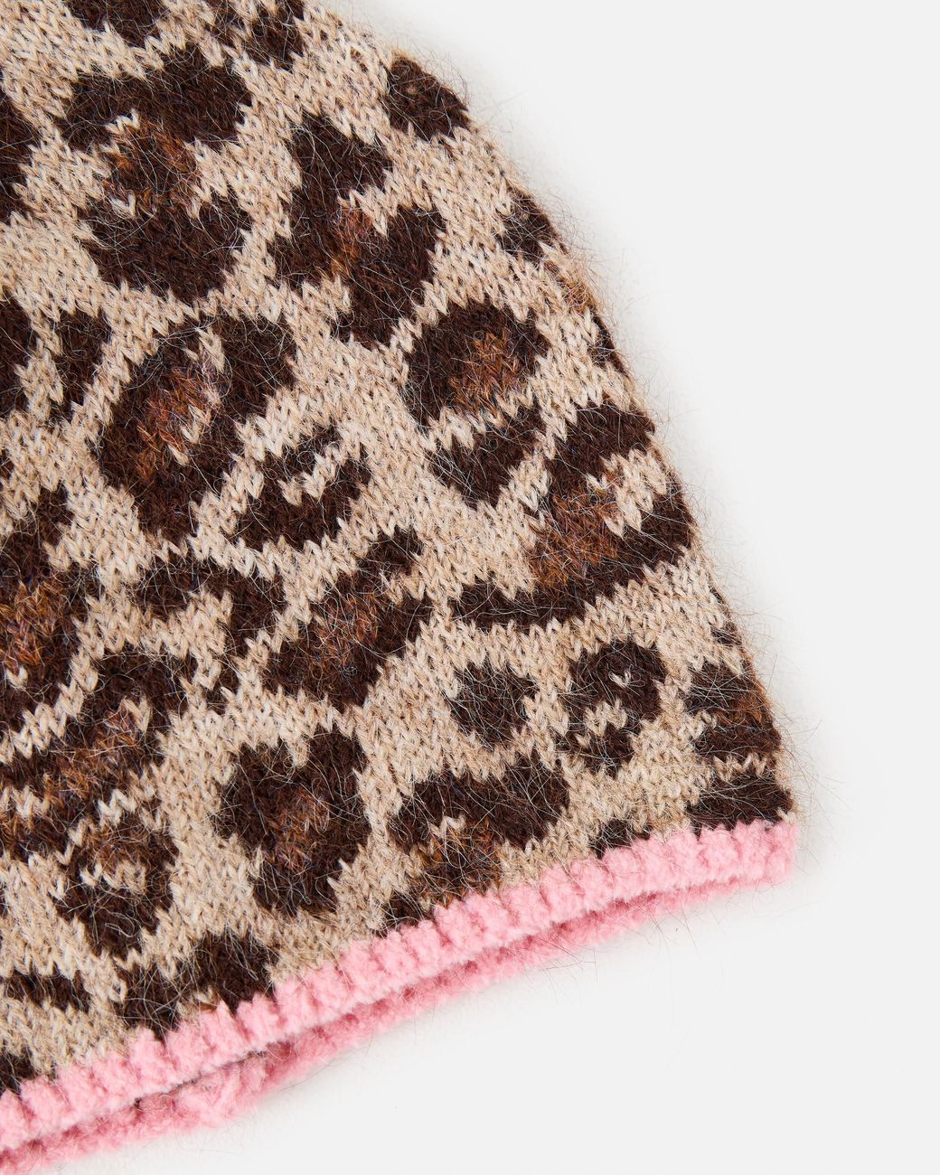Oliver Bonas Brown Leopard Print & Pink Knitted Beanie Hat
