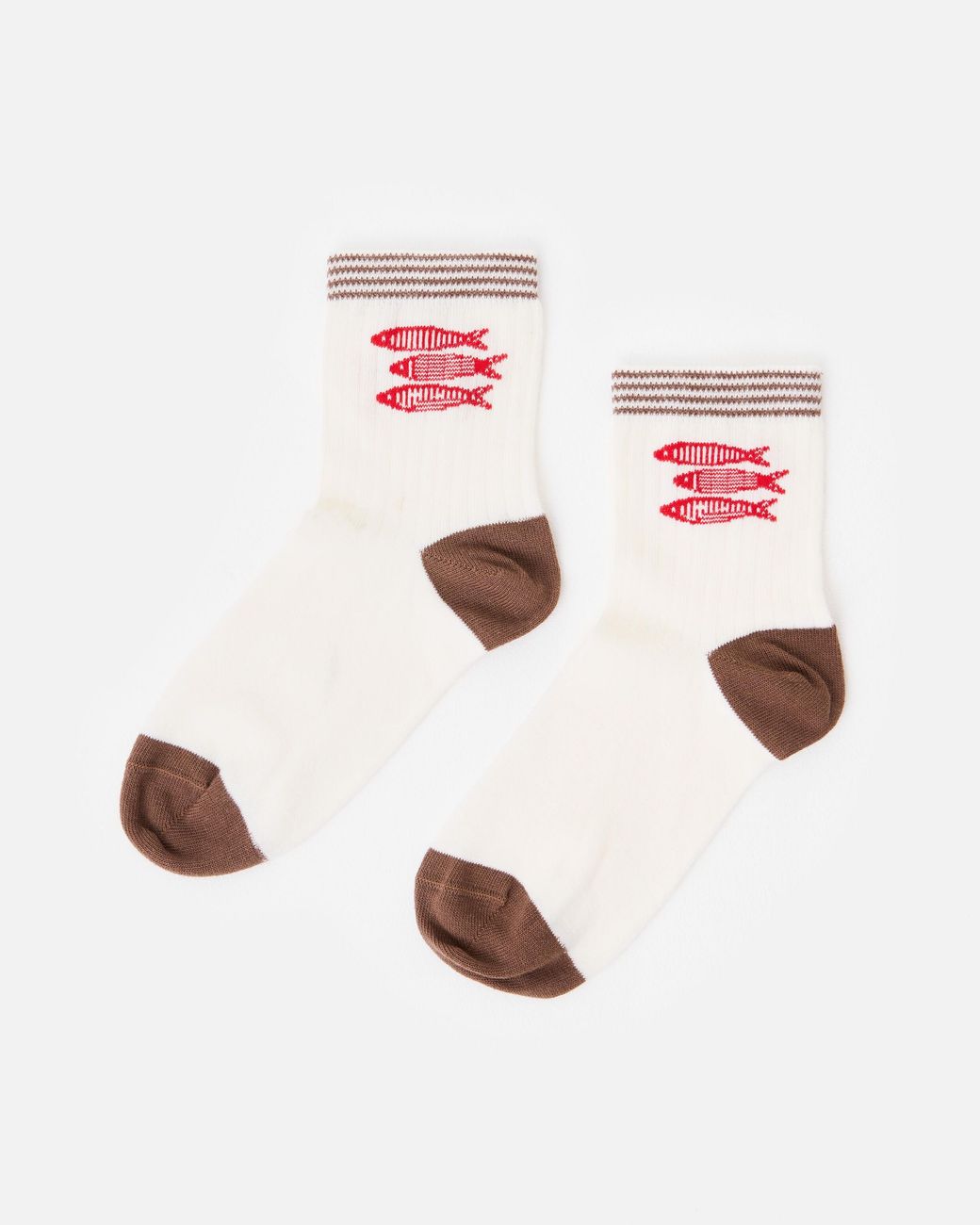 Oliver Bonas Pink Cream & Sardines Ribbed Ankle Socks