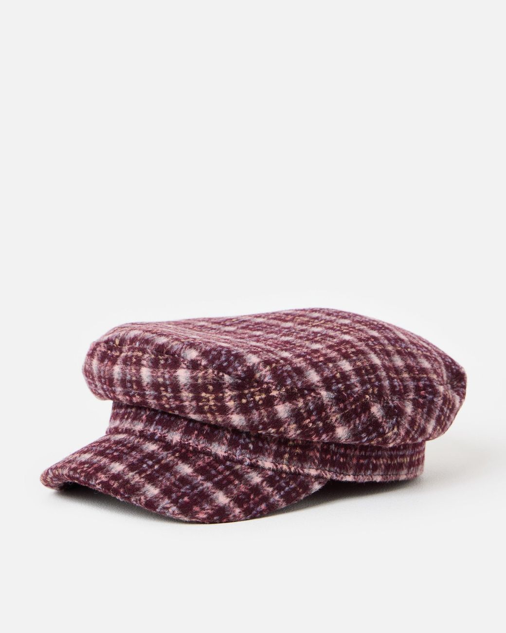 Oliver Bonas Purple Burgundy Brushed Checked Baker Boy Hat