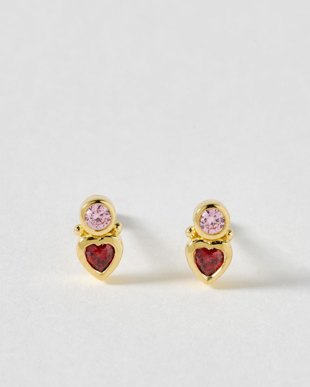 Oliver Bonas Metallic Milena Pink Cubic Zirconia & Heart Stud Earrings