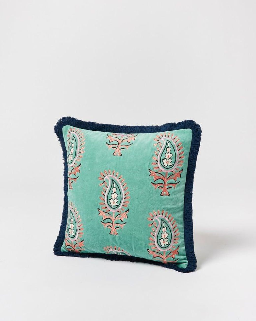 Oliver Bonas Paisley Embroidered Velvet Cushion Cover in Green | Lyst
