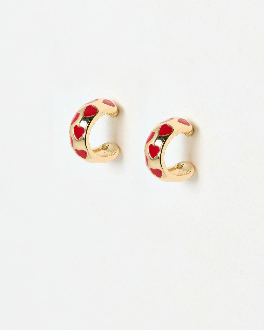 Oliver Bonas White Lola Red Hearts Tone Hoop Earrings