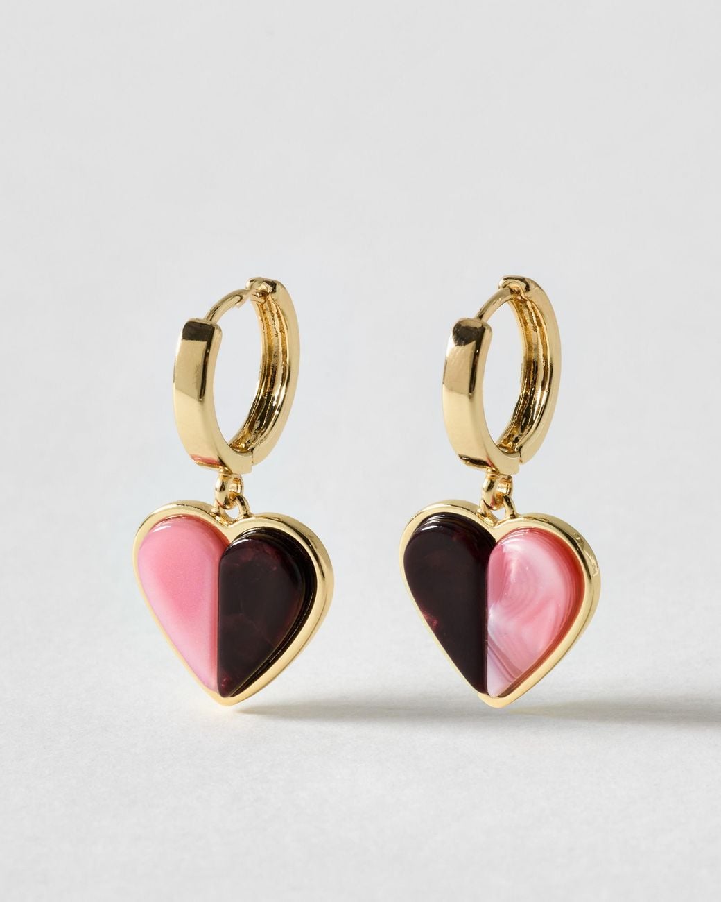Oliver Bonas Brown Abrielle Pink & Resin Heart Hoop Earrings