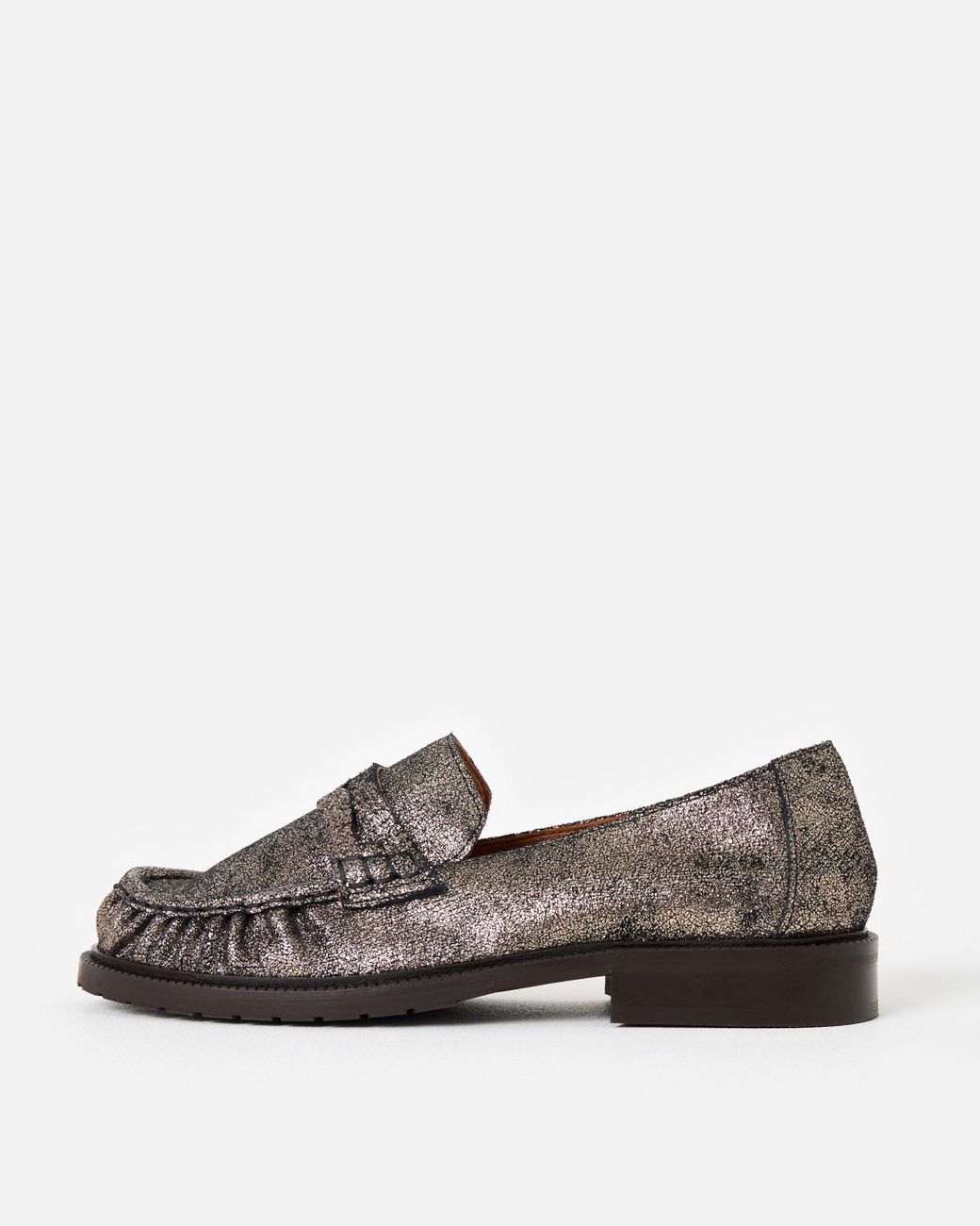 Esska Brown Katherine Gunmetal Metallic Loafers, Size 3