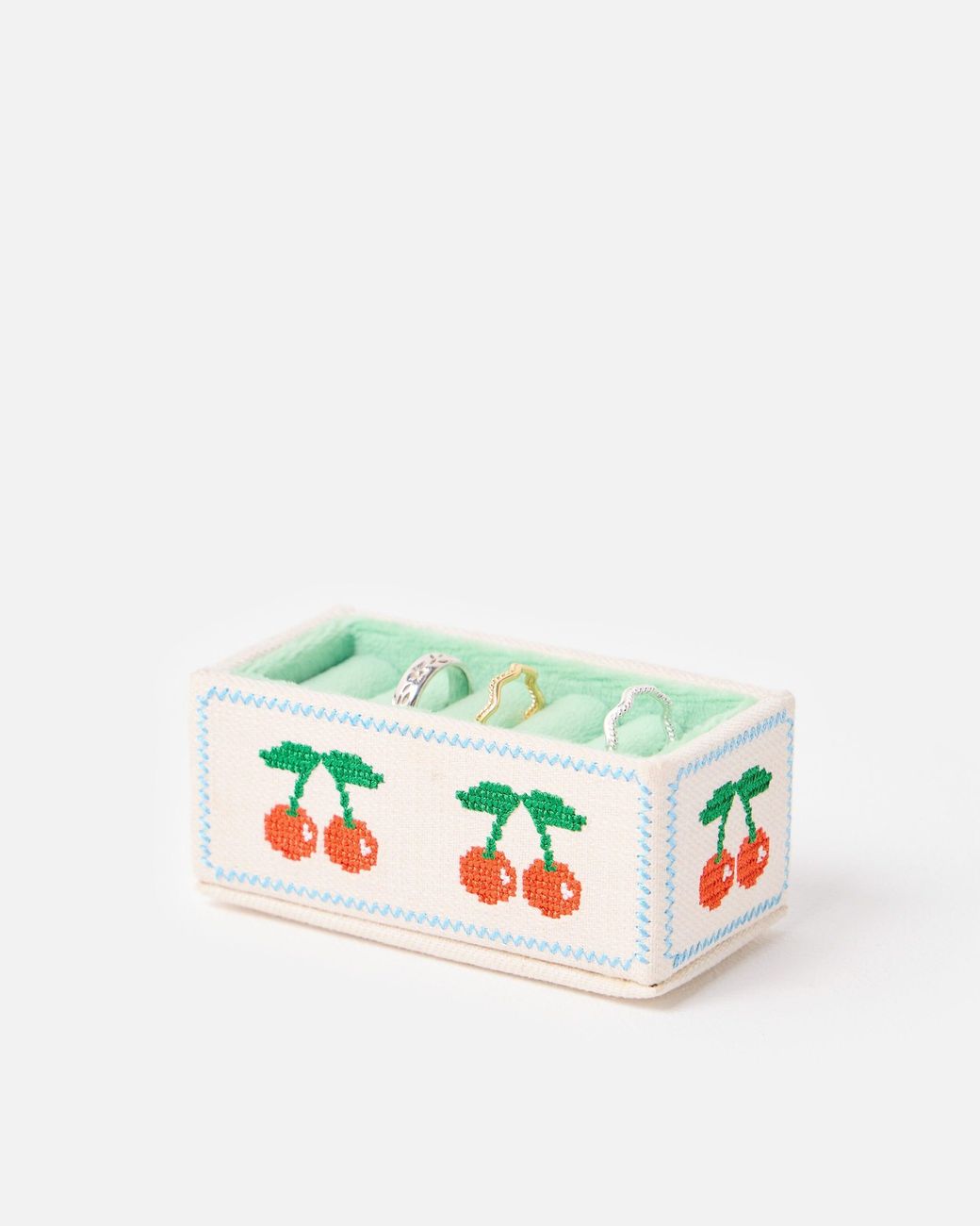 Oliver Bonas Green Cherry Rectangular Fabric Ring Holder