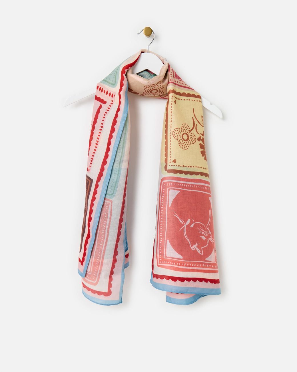 Oliver Bonas White Multicoloured Badge Print Lightweight Scarf