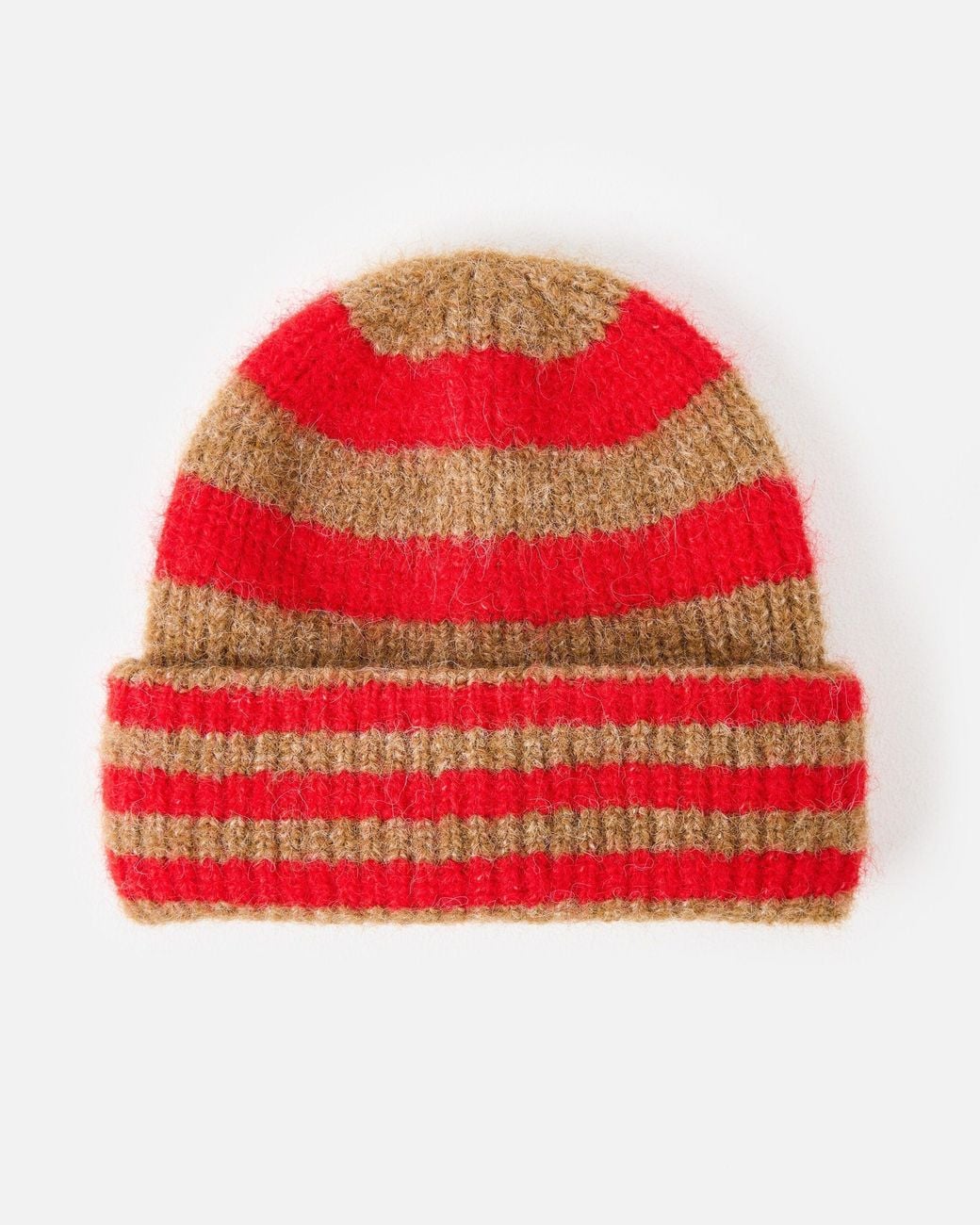 Oliver Bonas Red Brown & Striped Knitted Beanie Hat