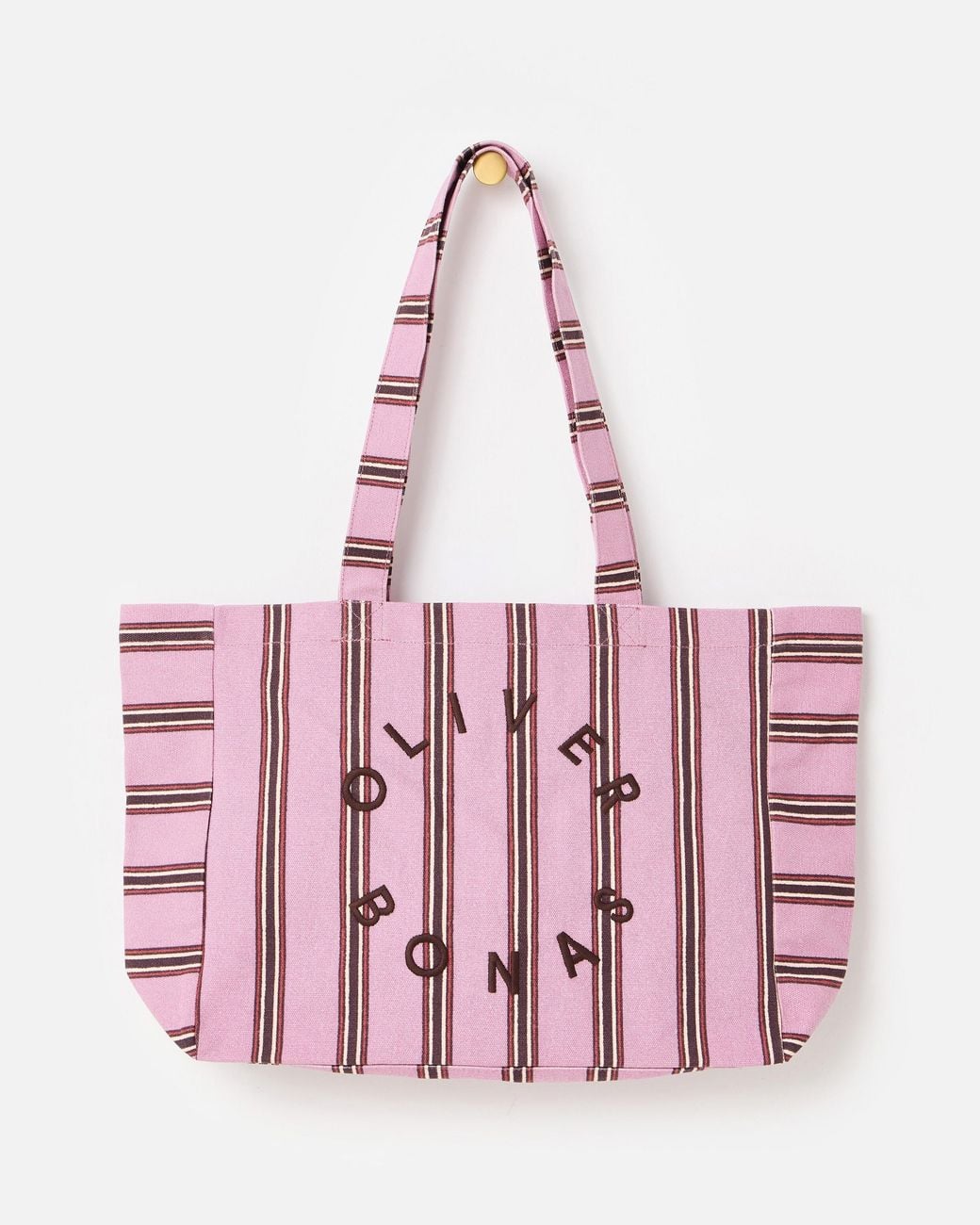 Oliver Bonas Pink & Brown Striped Logo Fabric Tote Shopper Bag