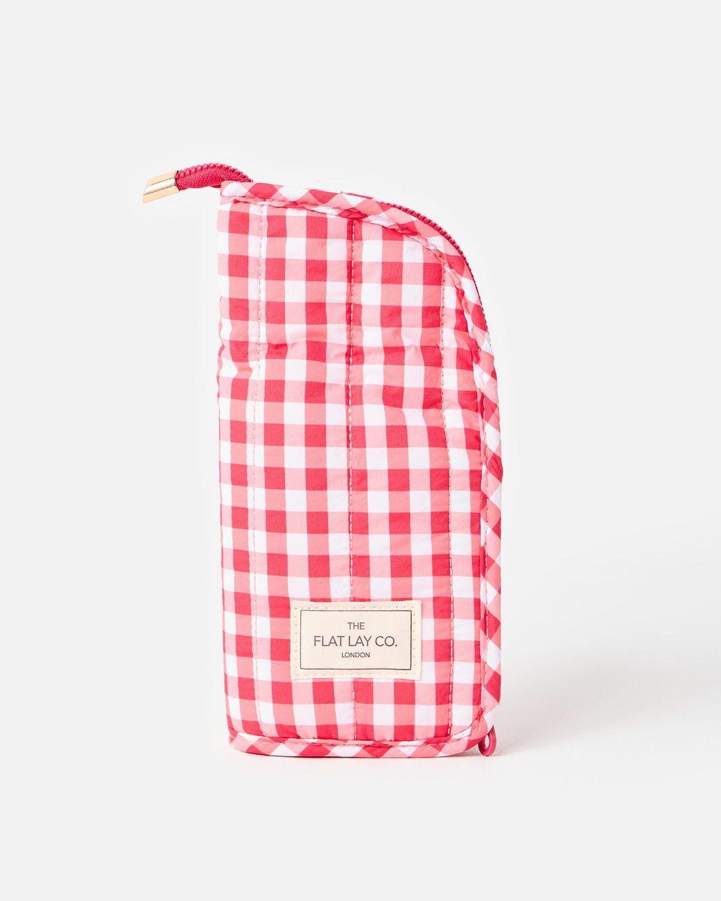 Flat Lay London Pink Red Gingham Makeup Brush Case