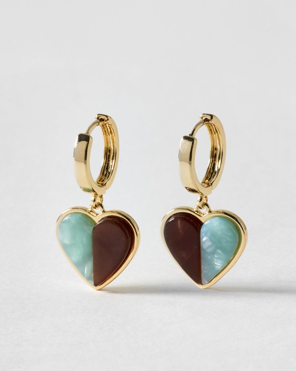 Oliver Bonas Metallic Abrielle & Brown Resin Heart Hoop Earrings