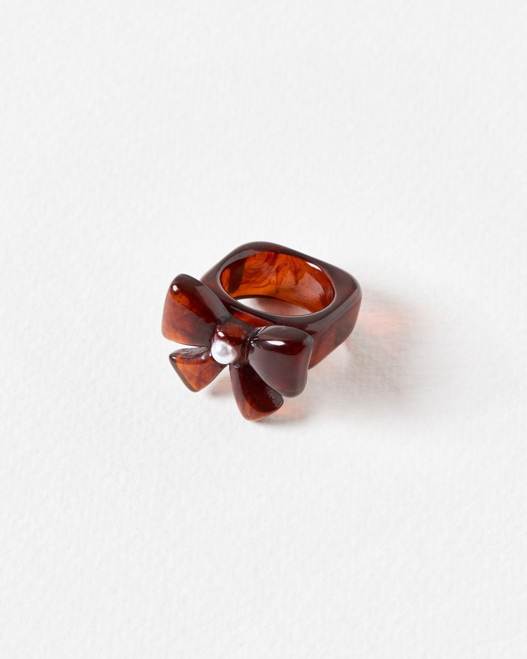 Oliver Bonas White Gwen Faux Pearl Bow Resin Ring