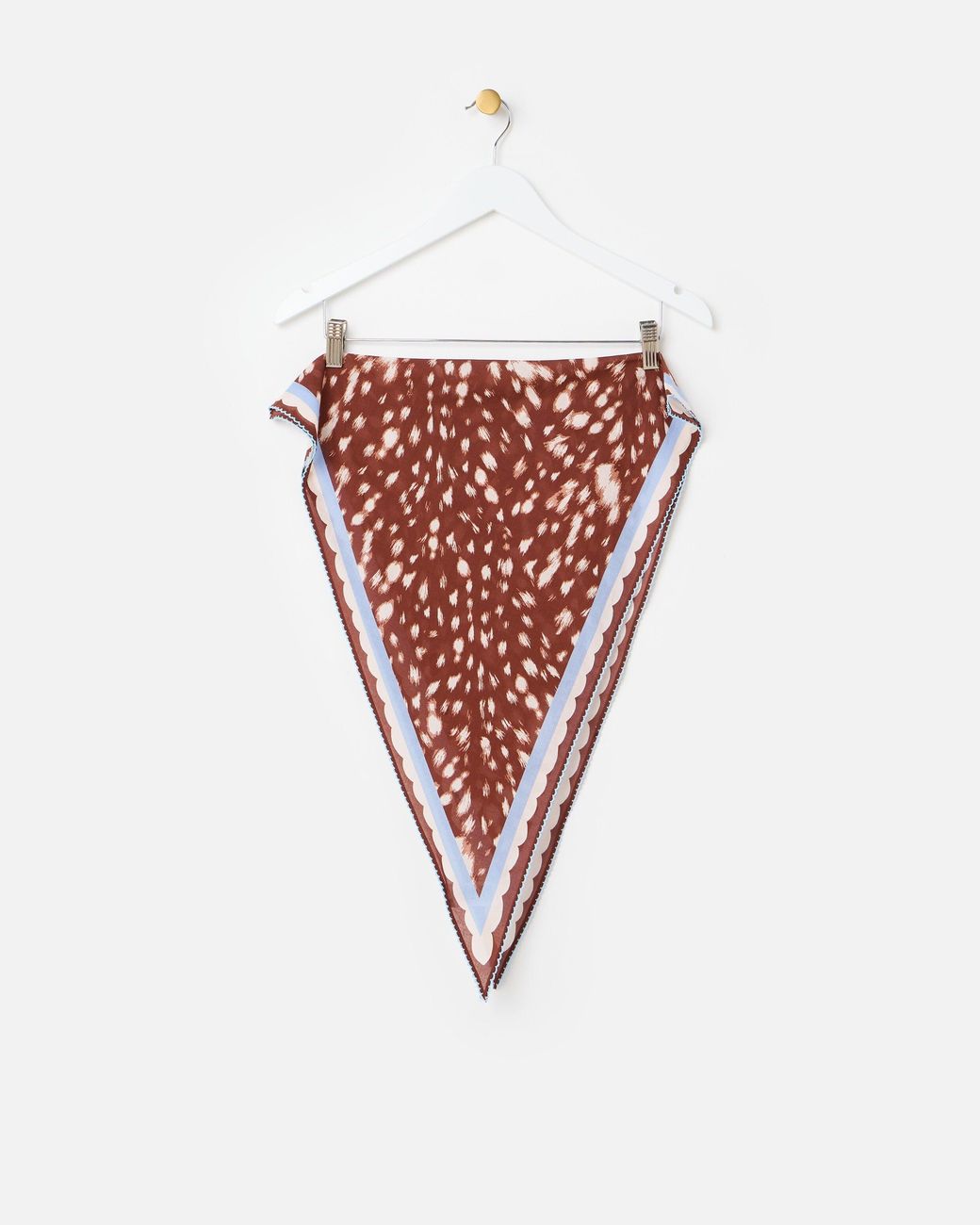 Oliver Bonas White Brown Deer Print Cotton Diamond Scarf