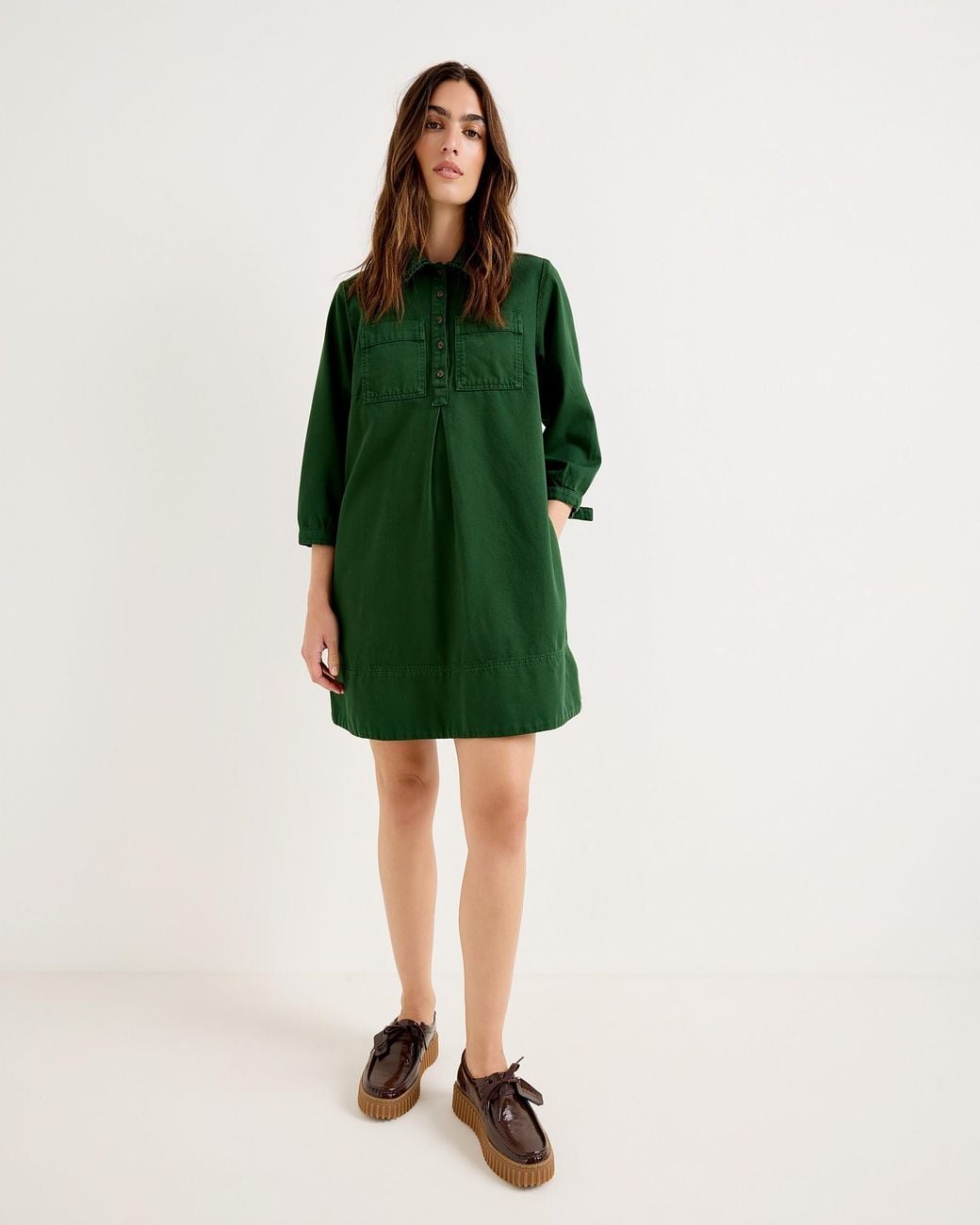 Oliver Bonas Green Dark Frill Collar Denim Mini Dress, Size 10