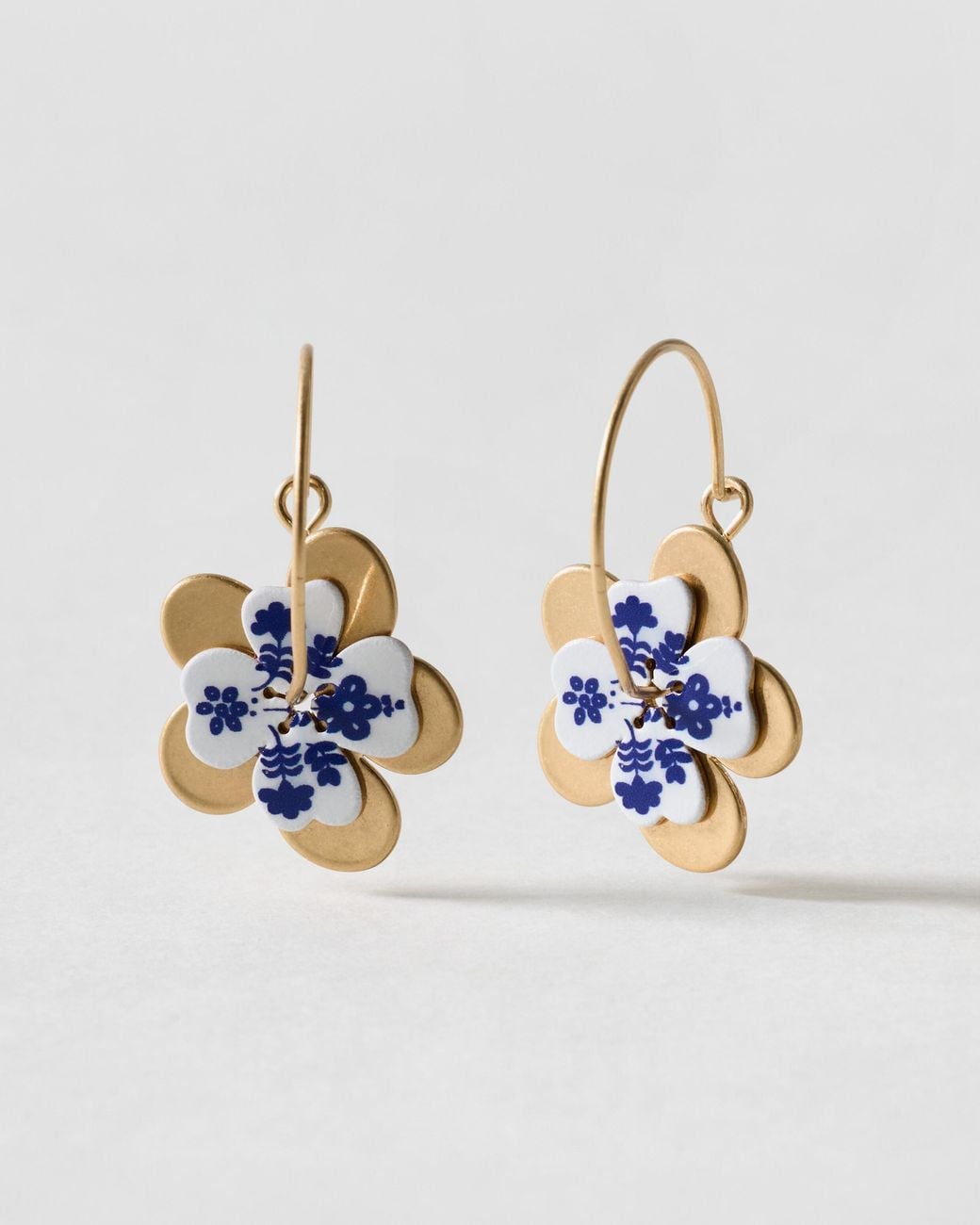 Oliver Bonas Blue Jolie Floral & Gold Tone Flower Charm Hoop Earrings