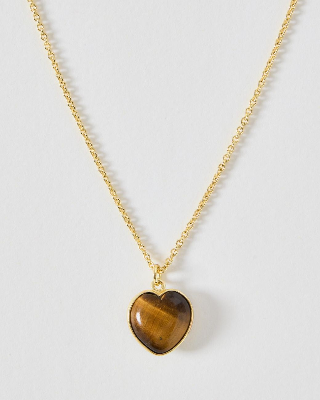 Oliver Bonas Metallic Sorcha Tiger's Eye Inlay Heart Charm Pendant Necklace