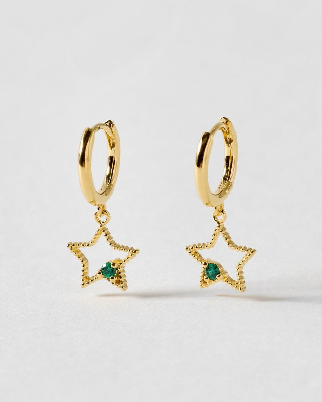 Oliver Bonas Metallic Eris Textured Star Charm Cubic Zirconia Inlay Hoop Drop Earrings