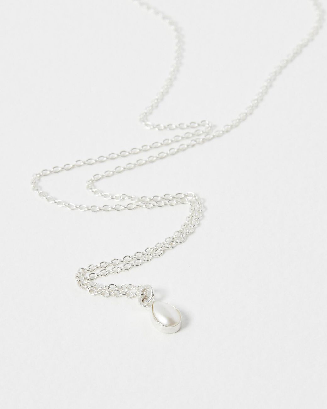 Oliver Bonas White Auden Pearl Silver Drop Pendant Necklace