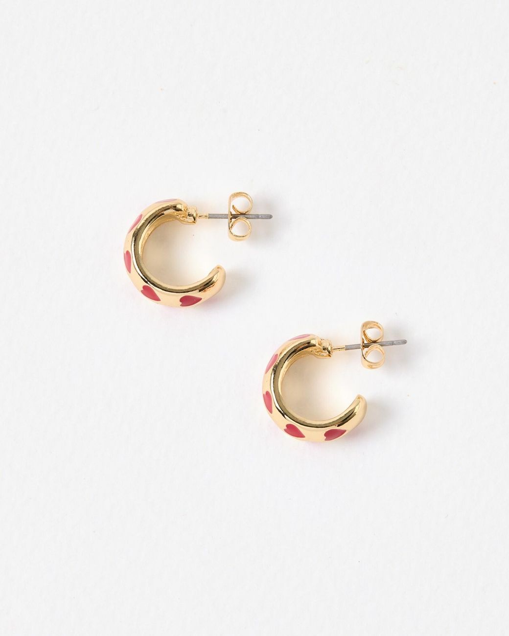 Oliver Bonas White Lola Red Hearts Tone Hoop Earrings